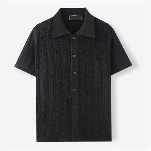 Herren-Kurzarm-Strickhemd mit Vertikalem Jacquardmuster Schwarz M 2