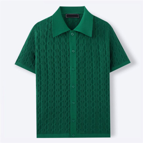 Herren-Kurzarm-Strickhemd mit Vertikalem Jacquardmuster Grün XL 2