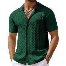 Herenoverhemd met Korte Mouwen en Verticale Jacquardprint Groen XL