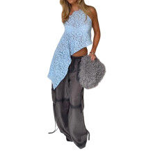 Dames Haltertop met Asymmetrische Kanten Details Lichtblauw L