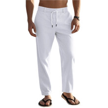 Casual Broek met Trekkoord voor Heren, Linnenmix Wit S