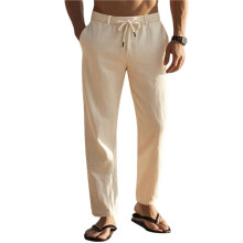 Casual Broek met Trekkoord voor Heren, Linnenmix Kaki S