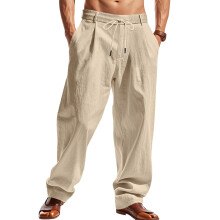 Casual Broek met Trekkoord voor Heren, Linnenmix Kaki XXXL