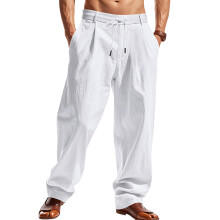 Casual Broek met Trekkoord voor Heren, Linnenmix Wit XL