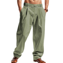 Casual Broek met Trekkoord voor Heren, Linnenmix Legergroen S