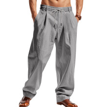 Casual Broek met Trekkoord voor Heren, Linnenmix Donkergrijs L