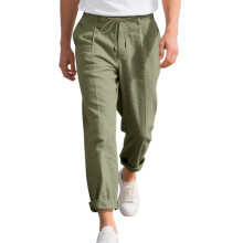 Casual Broek met Trekkoord voor Heren, Linnenmix Legergroen L