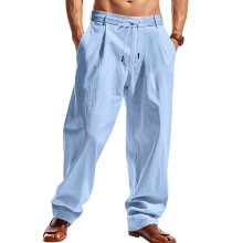 Casual Broek met Trekkoord voor Heren, Linnenmix Lichtblauw XL