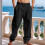 Mens Linen Blend Drawstring Casual Pants Black XL 2
