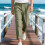 Mens Linen Blend Drawstring Casual Pants Army Green L 2