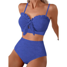 Dames Bikini Set met Schelpstructuur, Geknoopte Voorkant, 2-Delige Badpakken met Ruches Koningsblauw XS