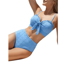 Dames Bikini Set met Schelpstructuur, Geknoopte Voorkant, 2-Delige Badpakken met Ruches Marineblauw XXL