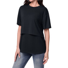 Women'S Maternity Shirts Short Sleeves Tops Double Laye Breastfeeding Tees Pregnancy Black XXL