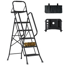 BONTEC 5 Step Ladder with Tool Bag and Tray, Folding Step Ladder with Wide Anti-Slip Pedals, Handrails and Soft Grip