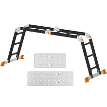 AMHANCIBLE Ladder, Multi-Purpose Folding Ladder, Aluminium Household Ladder With Two Safety Platforms, 4 x 3 Steps, 6-in-1, 340 cm Long
