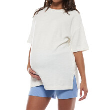 Dames Zwangerschapsshirt met Losse Pasvorm en Korte Mouwen met Zijsplit Wit S