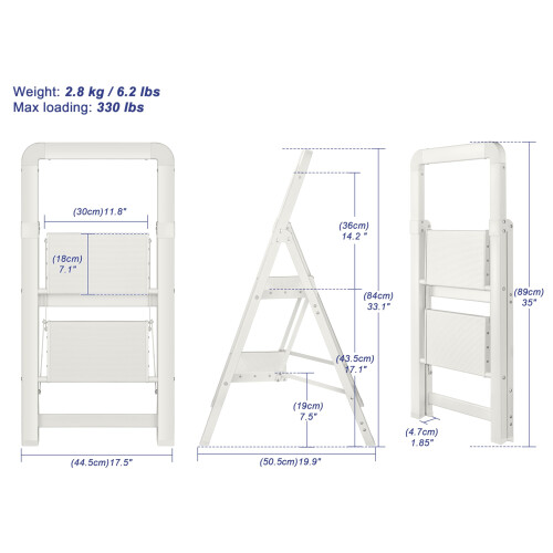 BIBKOKE Step Ladder 4-Step White Finish Aluminum Folding Ladders 1