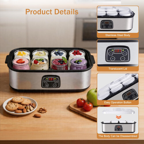 Yogurt Maker, Probiotic Yogurt Maker with 8 Glass Jars LED Display Adjustable Time and Temperature Yoghurt Maker 1