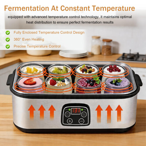 Yogurt Maker, Probiotic Yogurt Maker with 8 Glass Jars LED Display Adjustable Time and Temperature Yoghurt Maker 2