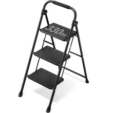 KINGRACK 3 Step Ladder, Folding Ladder with Non-Slip and Wide Pedal, Small Ladder with Handle, Sturdy Steel Step Stool