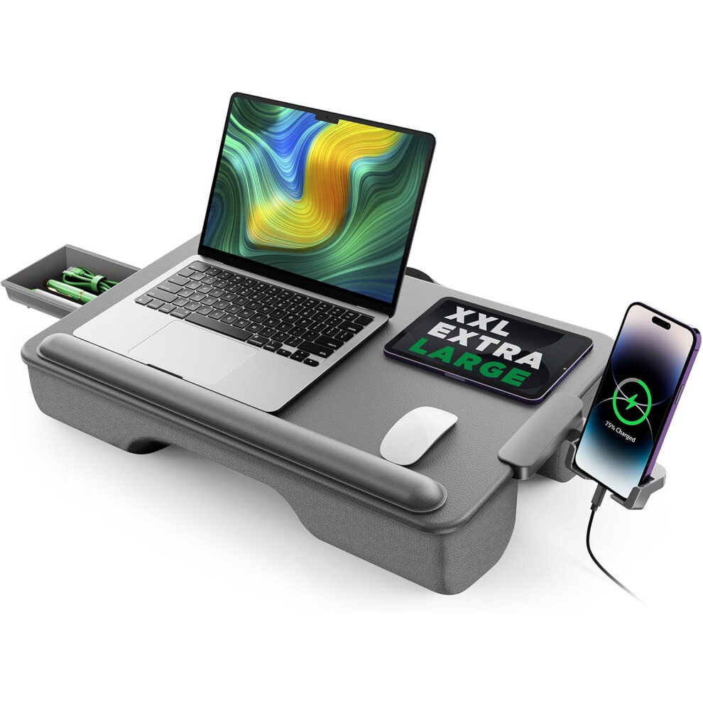 Laptop Tray, Lap Tray, Saiji Lap Desk Anti-Slip Leather Lap Desk, 54 * 33Cm Large Lap Tray, With Drawer, Soft Wrist Rest, Phone Holder 5051227641205