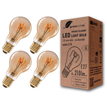 greenandco E27 A60 LED Vintage Filament Bulb 3W Replaces 21W 210lm 2000K Extra Warm White 360 230V, no Flicker, not dimmable, 4-Pack