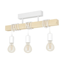 EGLO Ceiling Light Fitting Townshend, 3-Light Vintage Ceiling lamp in Industrial Design, Retro Pendant lamp Made of White Steel and Natural Wood
