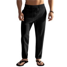 Casual Broek met Trekkoord voor Heren, Linnenmix Zwart S