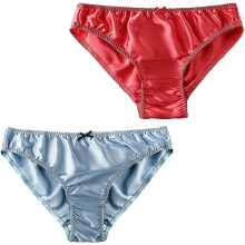(Red-Light blue, L) Damskie bezszwowe majtki bikini z jedwabiu morwowego, do codziennego noszenia, 2 sztuki w opakowaniu, rozmiary od M do XXXL