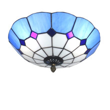 Skyweel Tiffany Style Ceiling Light Stained Glass Ceiling Light Flush Mount Chandeliers Lighting Fixture Lamps (12 Inch Blue)