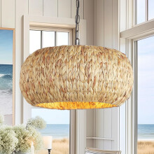 Schindora Hand-Woven Boho Pendant Light, Seagrass Weaving 45Cm 5-Light Bohemian Lamp Shade Natural Hanging Ceiling Light Coastal Chandelier for