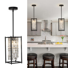 diisunbihuo Crystal Pendant Light, Black Rectangular Hanging Ceiling Light, E27 Dimmable Bulb Compatible