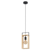 EGLO Famborough Pendant Light, 1-Bulb Pendant Lamp, Vintage, Industrial, Scandinavian, Steel Pendant Light in Black and Natural Wood
