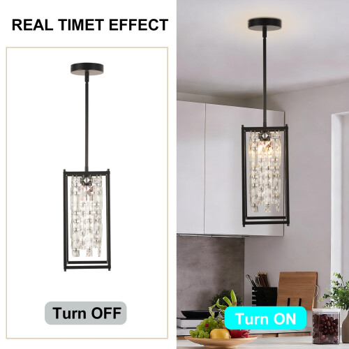 diisunbihuo Crystal Pendant Light, Black Rectangular Hanging Ceiling Light, E27 Dimmable Bulb Compatible 1
