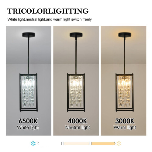 diisunbihuo Crystal Pendant Light, Black Rectangular Hanging Ceiling Light, E27 Dimmable Bulb Compatible 2