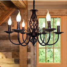JIINOO Rustic Pendant Chandelier, French Country Vintage 6 Lights Chandeliers Farmhouse Pendant Light Fixture Height Adjustable Candle Wrought Iron