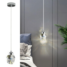 Sxtiger Modern Crystal Pendant Light, 3-Color LED Crystal Pendant Light, Adjustable Height Chrome Silver Ceiling Hanging Pendant Lamp