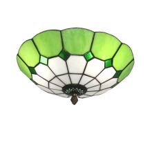 Skyweel Tiffany Style Ceiling Light Stained Glass Ceiling Light Tiffany Flush Mount Vintage Chandeliers Lighting Fixture Lamp (12 Inch Green)