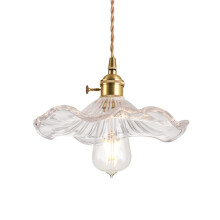 S-Cevada Pendant Light with Lotus Leaf Shaped Glass Lampshade, Industrial Vintage E26 Loft Bar Ceiling Hanging Lamp