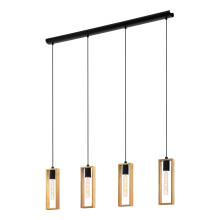 Eglo Pendant Lighting Littleton, 4 Light Vintage Hanging lamp in Industrial Design, Retro Ceiling Light Made of Black Metal and Natural Wood