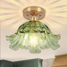 Vintage Chandeliers ceiling light, E27 28cm Semi Flush Retro Ceiling lamp with Green Glass shade Vintage Ceiling Lights Fixtures for Hallway Bedroom
