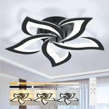 OTREN LED Ceiling Lights for Living Room 60CM 48W Dimmable with Remote Control Modern Petals Chandeliers for Bedroom Kitchen(5Heads/Black)