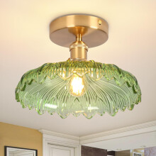 Vintage Chandeliers ceiling light, E27 25cm Green Semi Flush Mount Ceiling lamp with Glass shade Vintage Ceiling Lights Fixtures for Hallway Closet