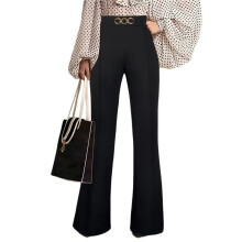 Damen-Palazzo-Hose mit Schmalem Bein, Business-Casual-Stil, Fließend, Hochgeschnitten Schwarz XL