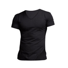 Heren Effen Kleur V-Hals Vochtregulerend Sneldrogend Sport T-Shirt met Korte Mouwen Zwart S