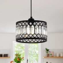 GreeLustr Crystal Black Pendant Light Fixture, Modern Hanging Ceiling Light Adjustable Height