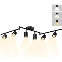 Lightbiz 6 Way LED Ceiling Spotlight, 3 Color Adjustable Kitchen Lights Ceiling Including 6 x GU10 Bulbs, Spot Lights Ceiling with Rotatable Heads
