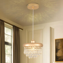 diisunbihuo Crystal Pendant Light, Gold Mini Chandelier Ceiling Light, E27 Socket (Bulb Not Included)