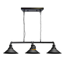 LEDSone Industrial 3 Way Pipe Pendant Lamp E27 Lamp Holder 22cm Black Cone Shade Ceiling Light Fixture with 95cm Adjustable Hanging Chandelier for