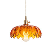 S-Cevada Crystal Lotus Pendant Light Industrial Vintage Glass Lampshade Ceiling Hanging Lamp E27 Brass Holder 1-Light Chandelier (Amber)